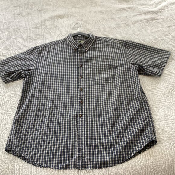 L.L. Bean Mens XL-Reg Blue & White Plaid Button-Down Shirt 100% Cotton - Picture 9 of 11